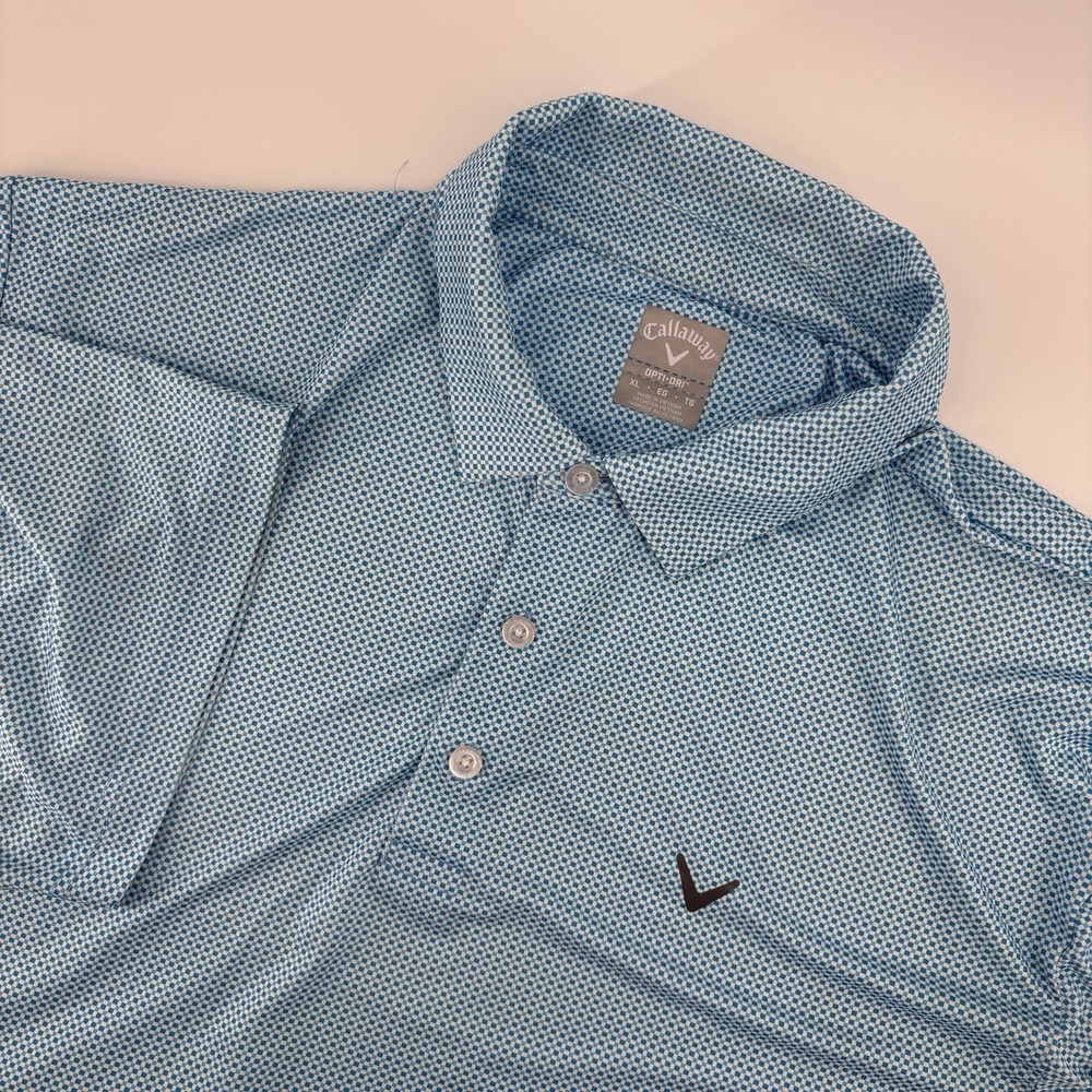 Callaway Opti-Dri Short Sleeve Golf Polo Mens XLarge Blue Houndstooth